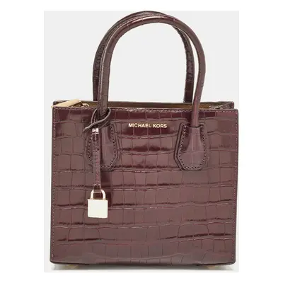 Michael Kors Burgundy Croc Embossed Leather Mini Mercer Tote