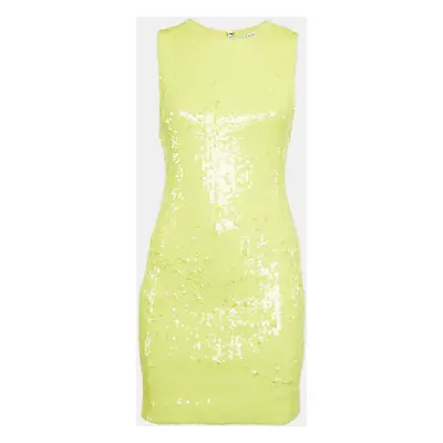 Alice + Olivia Yellow Sequin Embellished Stretch Mesh Mini Dress