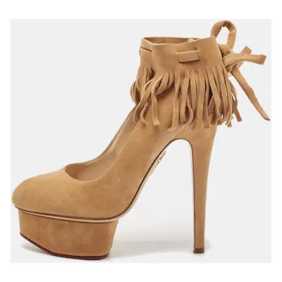 Charlotte Olympia Beige Suede Dolly Platform Pumps Size