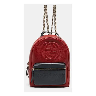 Gucci Red/Navy Blue Leather Soho Chain Backpack