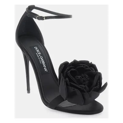 Dolce & Gabbana Black Satin Sandals with Floral Application Women’s IT