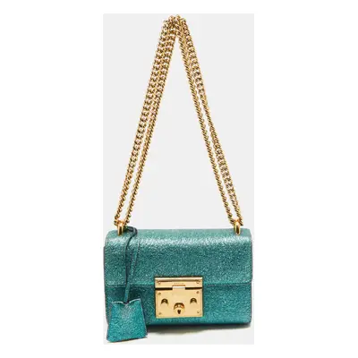 Gucci Metallic Teal Crinkled Leather Small Padlock Shoulder Bag