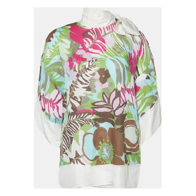 M Missoni Multicolor Printed Ramie & Silk Trim Top