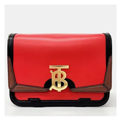 Burberry Black Red Leather TB Small Crossbody Bag