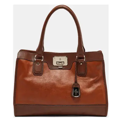 Cole Haan Brown Leather Vintage Valise Novelty Kendra Tote