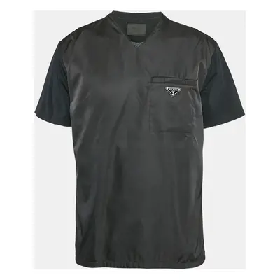 Prada Black Cotton Patch Pocket Detail V-Neck T-Shirt