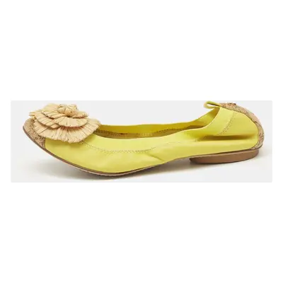 Chanel Yellow/Brown Cork and Leather Ballet Flats Size