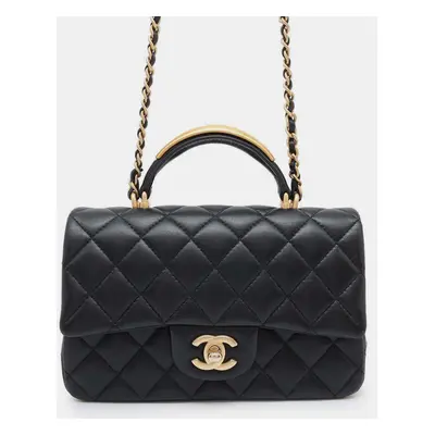 Chanel Black Lambskin Leather Flap Chain Shoulder Bag