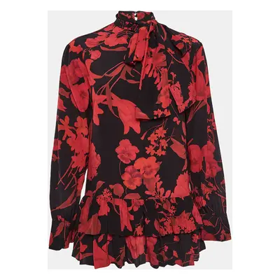 Valentino Black/Red Floral Print Silk Mini Dress