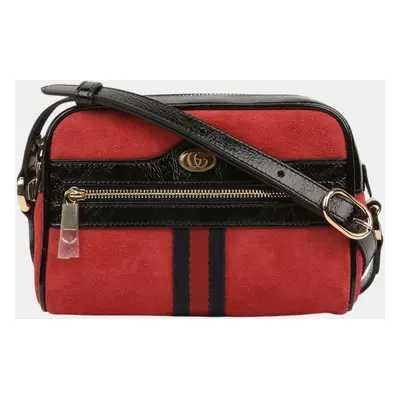 Gucci Red Patent Leather and Suede Mini Ophidia Shoulder Bag