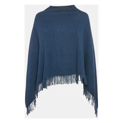 Maje Navy Blue Cashmere Fringed Poncho Top One Size