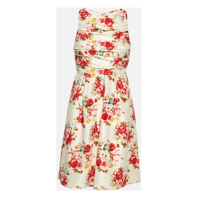 Alice + Olivia White Floral Print Crepe Pleated Sleeveless Mini Dress