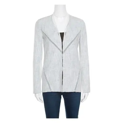 Elie Tahari Off White and Blue Textured Mesh Insert Mixed Media Leeann Jacket