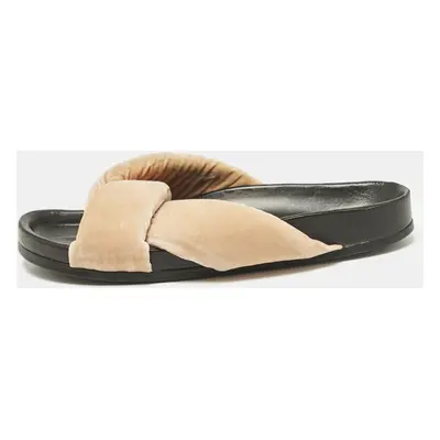 Chloe Beige Velvet Nolan Flat Slides Size