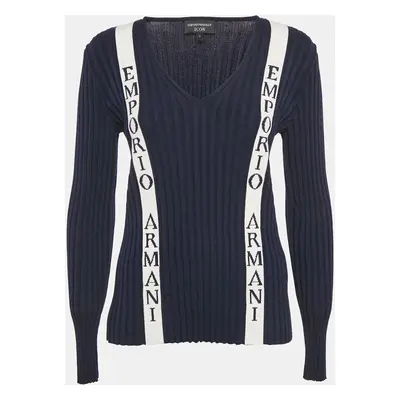 Emporio Armani Icon Navy Blue Logo Cotton Knit Jumper