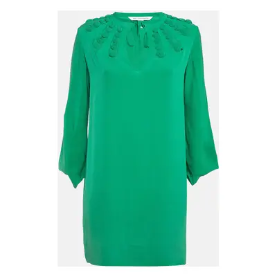 Diane Von Furstenberg Green Silk Long Sleeve Mini Dress