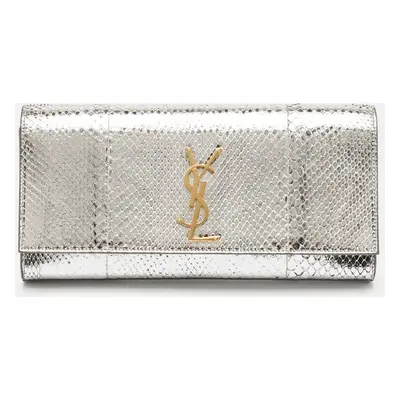 Saint Laurent Silver Python Kate Monogram Clutch