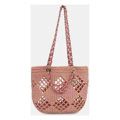 Chanel Pink Raffia Leather Small Shopping Bag