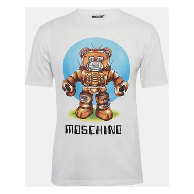 Moschino Couture White Robot Teddy Print Cotton Crew Neck T-Shirt