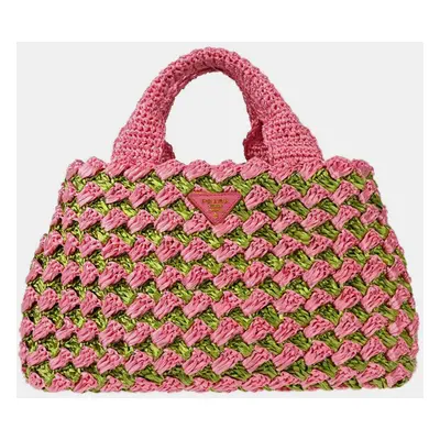 Prada Pink Green Rafia Handbag