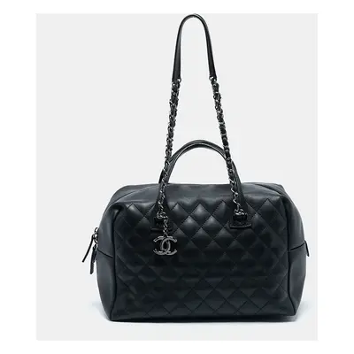 Chanel Black Quilted Leather Feather Weight Bowler Bag