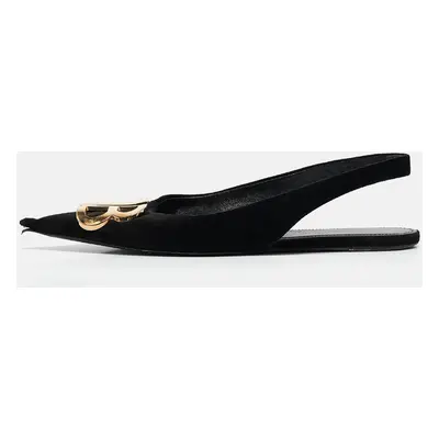 Balenciaga Black Suede Knife Pointed Toe Slingback Flats Size