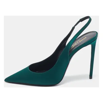 Saint Laurent Green Satin Zoe Slingback Pumps Size