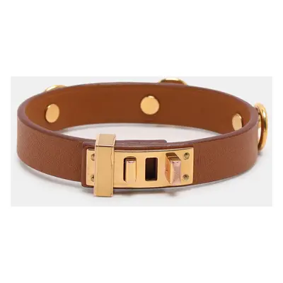 Hermès Brown Leather Mini Dog Gold Tone Bracelet