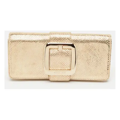 MICHAEL Michael Kors Gold Snake Effect Suede Sutton Clutch