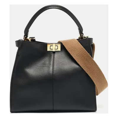 Fendi Black Leather Peekaboo X-Lite Top Handle Bag