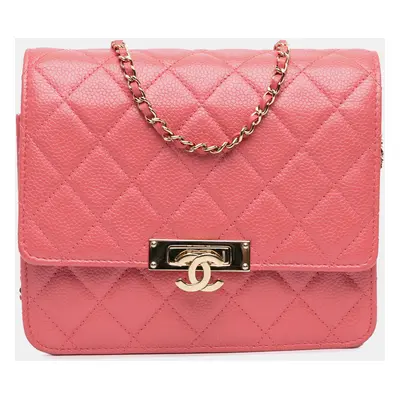 Chanel Pink Quilted Caviar Golden Class Wallet On Chain