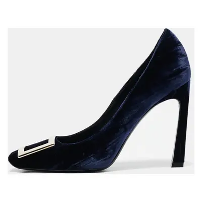 Roger Vivier Navy Blue Velvet Trompette Pumps Size