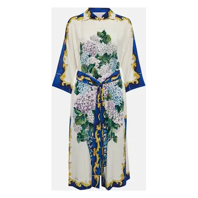 Dolce & Gabbana Multicolor Printed Silk Belted Midi Dress