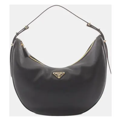 Prada Black Leather Soft Grain Hobo Bag