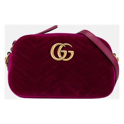 Gucci Pink Small Velvet GG Marmont Matelasse Shoulder Bag