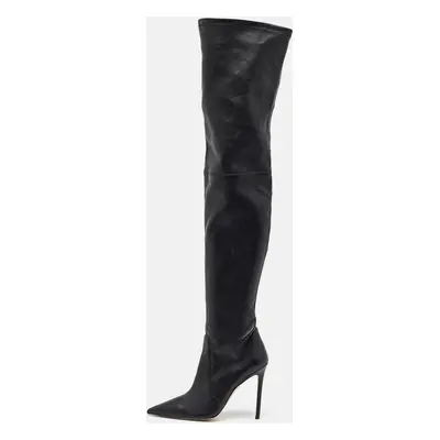 Stuart Weitzman Black Leather Pointed Toe Over The Knee Stretch Boots Size