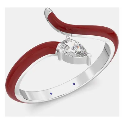 Bright Red Ceramic Pear Shaped Contemporary Bypass Sterling Silver Lab Grown Diamond Ring US