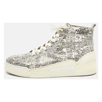 Christian Louboutin White/Black Graffiti Leather Aurelien High Top Sneakers Size 43.5