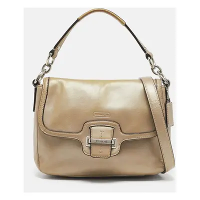 Coach Metallic Beige Leather Taylor Flap Bag