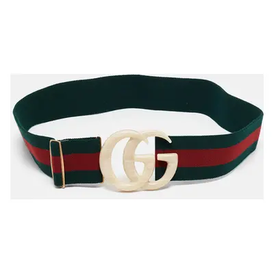 Gucci Green/Red Web Elastic Plexiglass GG Marmont Buckle Belt 85CM