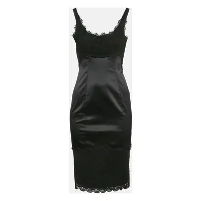 Diane Von Furstenberg Black Satin Lace Trimmed Olivette Mini Dress