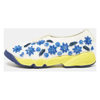 Dior White/Blue Mesh Embellished Fusion Sneakers Size