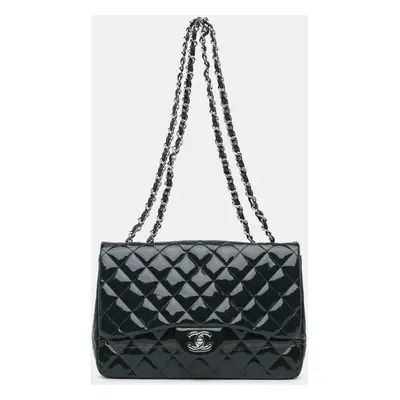 Chanel Blue Jumbo Classic Patent Double Flap