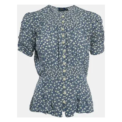 Polo Ralph Lauren Blue Floral Crepe Smocked Blouse