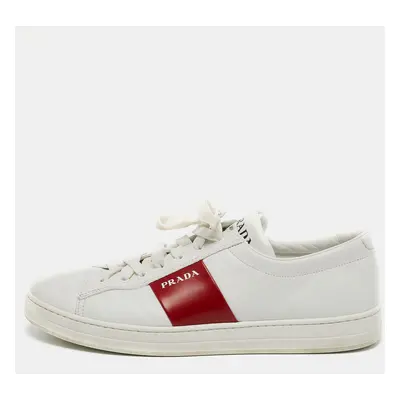 Prada White/Red Leather Lace Up Sneakers Size