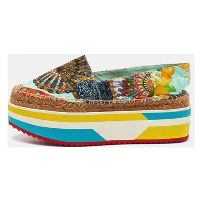 Dolce & Gabbana Multicolor Print Jacquard Platform Espadrilles Size