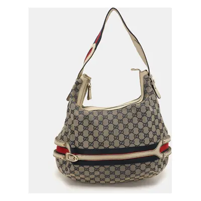 Gucci Blue GG Canvas and Leather Web Hobo