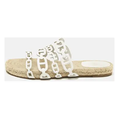 Hermes White Leather Ancone Espadrille Flats Size