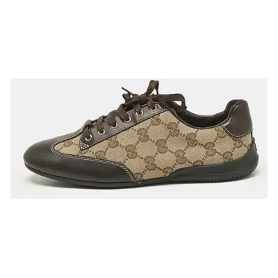 Gucci Brown/Beige GG Canvas and Leather Low Top Sneakers Size 35.5