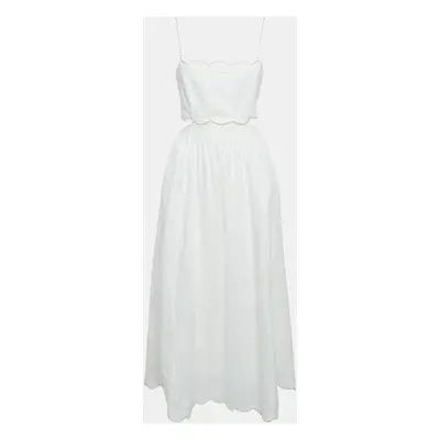 Zimmermann White Linen Lace-Up Detail Cut-Out Midi Dress